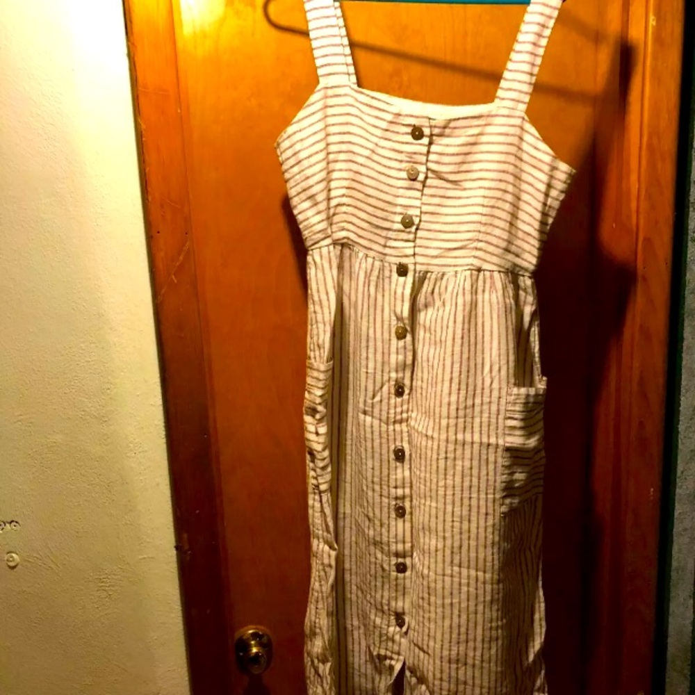 Artisan NY Button Down Sleeveless Fit & Flare Linen Dress w/ Pockets Size 8